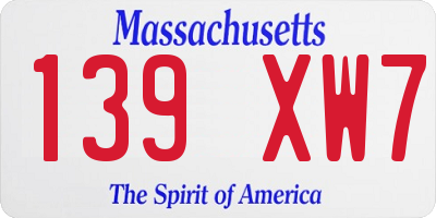 MA license plate 139XW7