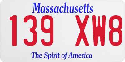MA license plate 139XW8