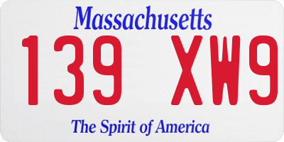MA license plate 139XW9