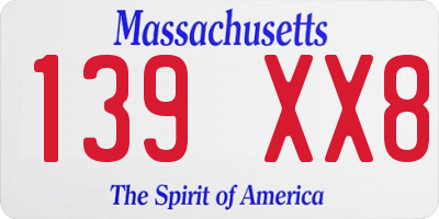 MA license plate 139XX8