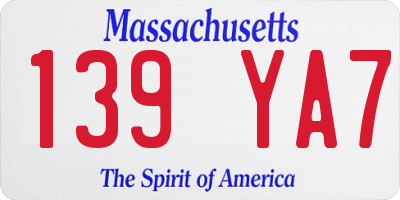MA license plate 139YA7