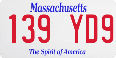 MA license plate 139YD9