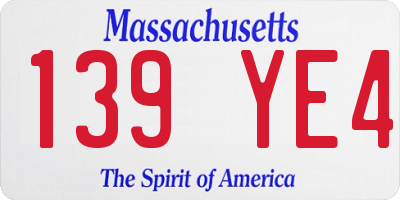 MA license plate 139YE4
