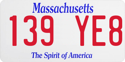 MA license plate 139YE8