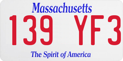 MA license plate 139YF3