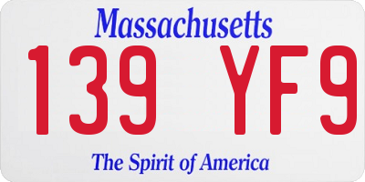 MA license plate 139YF9