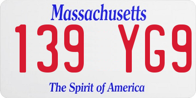 MA license plate 139YG9