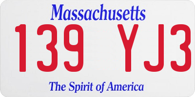 MA license plate 139YJ3