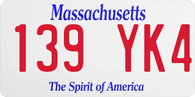 MA license plate 139YK4