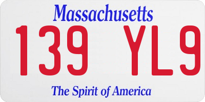 MA license plate 139YL9