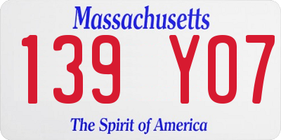 MA license plate 139YO7