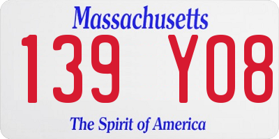 MA license plate 139YO8