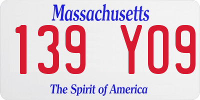MA license plate 139YO9