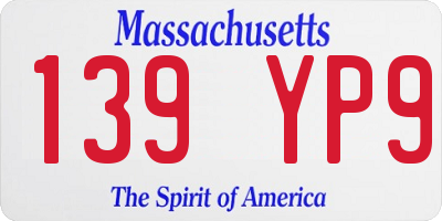 MA license plate 139YP9