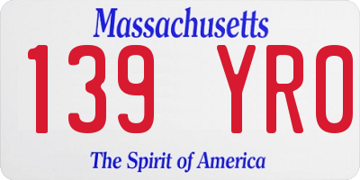 MA license plate 139YR0