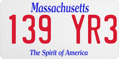 MA license plate 139YR3