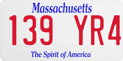 MA license plate 139YR4