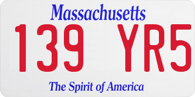 MA license plate 139YR5