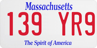 MA license plate 139YR9