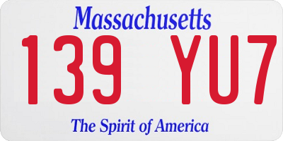 MA license plate 139YU7