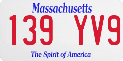 MA license plate 139YV9