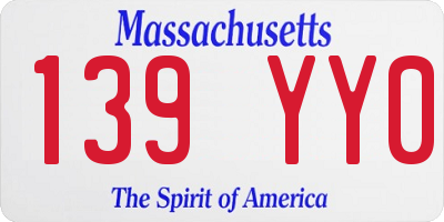 MA license plate 139YY0