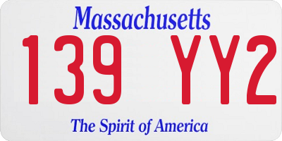MA license plate 139YY2