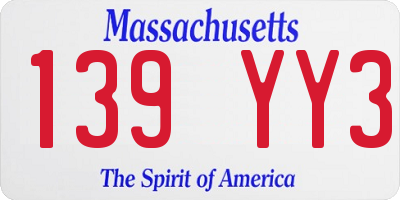 MA license plate 139YY3
