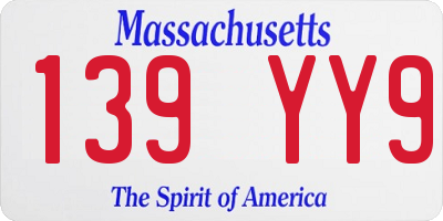 MA license plate 139YY9