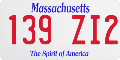 MA license plate 139ZI2