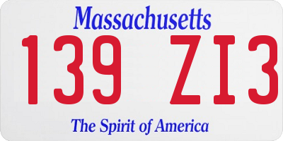 MA license plate 139ZI3