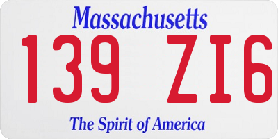 MA license plate 139ZI6