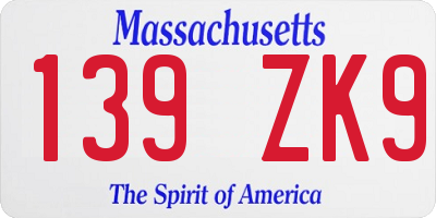 MA license plate 139ZK9