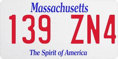 MA license plate 139ZN4