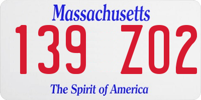 MA license plate 139ZO2