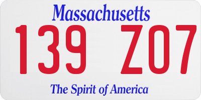 MA license plate 139ZO7