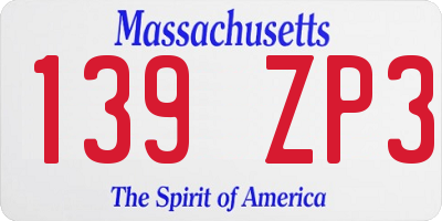 MA license plate 139ZP3