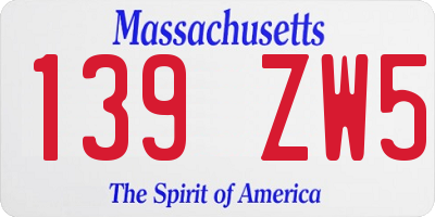 MA license plate 139ZW5