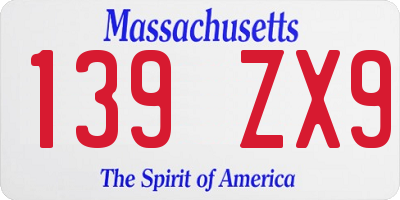 MA license plate 139ZX9
