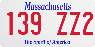 MA license plate 139ZZ2