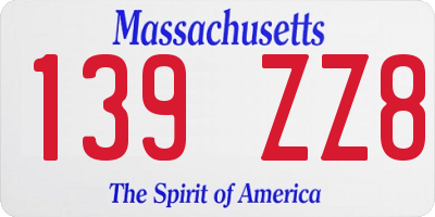 MA license plate 139ZZ8