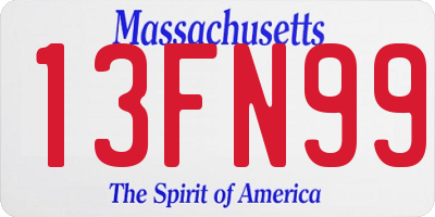 MA license plate 13FN99