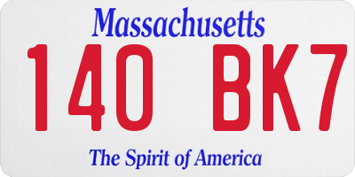 MA license plate 140BK7