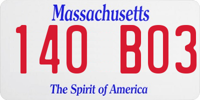 MA license plate 140BO3