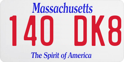 MA license plate 140DK8