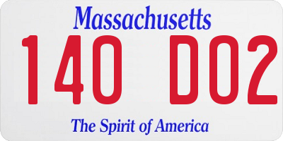 MA license plate 140DO2