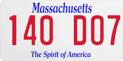 MA license plate 140DO7