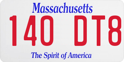 MA license plate 140DT8