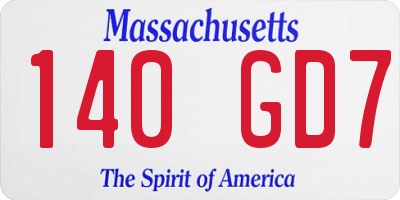 MA license plate 140GD7