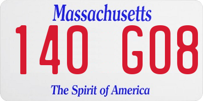 MA license plate 140GO8